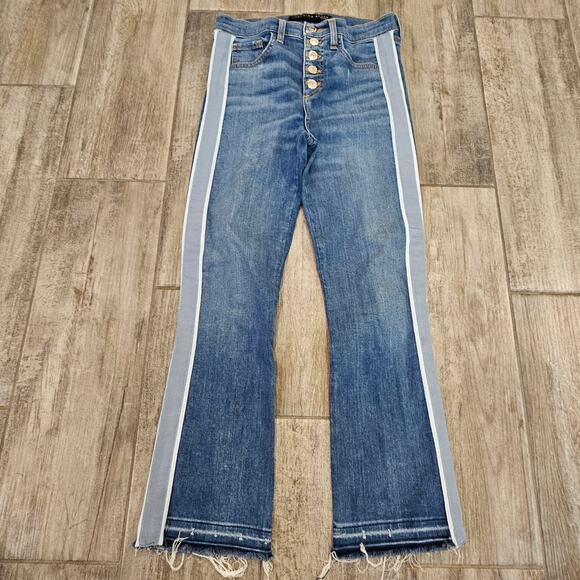 Veronica Beard Carolyn Baby Boot Jeans 26 High Rise Button Fly Tuxedo Stripe - Picture 2 of 12